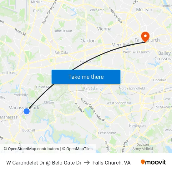 W Carondelet Dr @ Belo Gate Dr to Falls Church, VA map