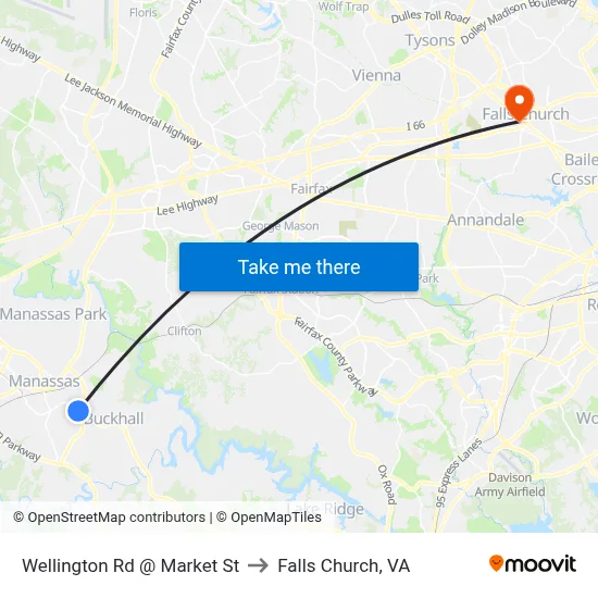Wellington Rd @ Market St to Falls Church, VA map