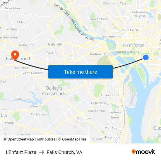 L'Enfant Plaza to Falls Church, VA map