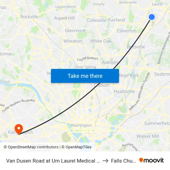 Van Dusen Road at Um Laurel Medical Center (Northbound) to Falls Church, VA map