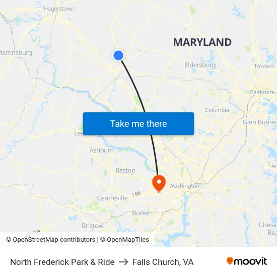 North Frederick Park & Ride to Falls Church, VA map