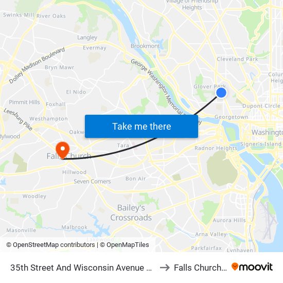 35th Street And Wisconsin Avenue NW (Sb) to Falls Church, VA map