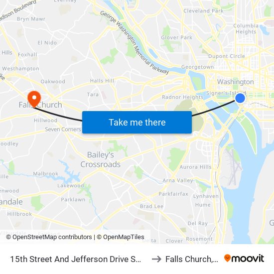 15th Street And Jefferson Drive SW (Sb) to Falls Church, VA map