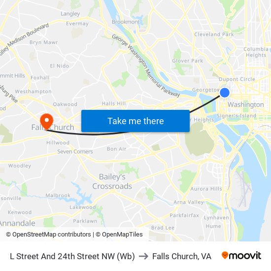 L Street And 24th Street NW (Wb) to Falls Church, VA map