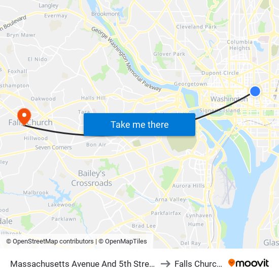 Massachusetts Avenue And 5th Street NW (Eb) to Falls Church, VA map