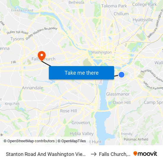 Stanton Road And Washington View Apts to Falls Church, VA map