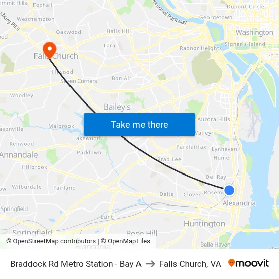Braddock Rd Metro Station - Bay A to Falls Church, VA map