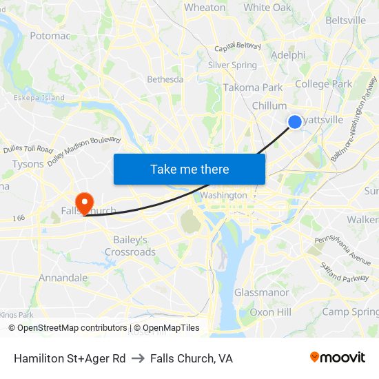 Hamiliton St+Ager Rd to Falls Church, VA map