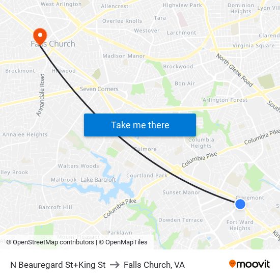 N Beauregard St+King St to Falls Church, VA map