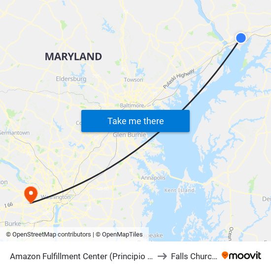 Amazon Fulfillment Center (Principio Pkwy West) to Falls Church, VA map