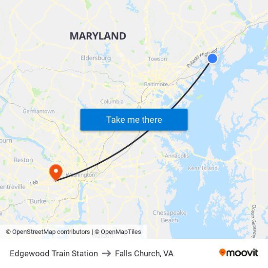 Edgewood Train Station to Falls Church, VA map