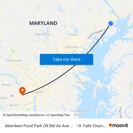 Aberdeen Food Park (W Bel Air Ave & Baker St) to Falls Church, VA map