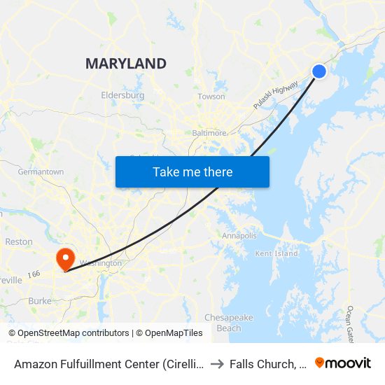 Amazon Fulfuillment Center (Cirelli Ct) to Falls Church, VA map