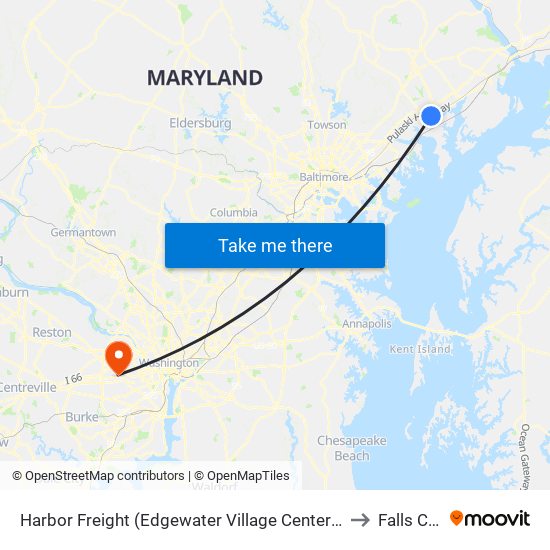 Harbor Freight (Edgewater Village Center / 1807 Pulaski Hwy / Stop Is on Us 40) to Falls Church, VA map