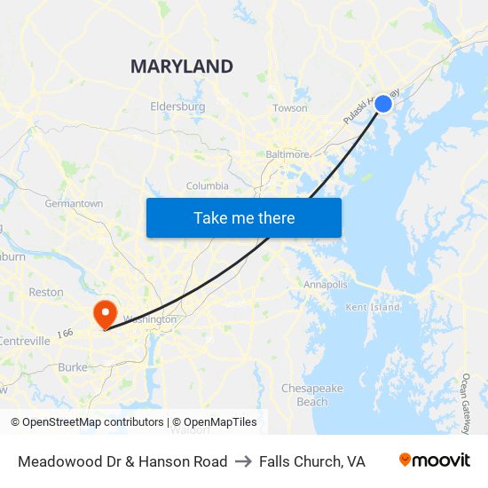 Meadowood Dr & Hanson Road to Falls Church, VA map