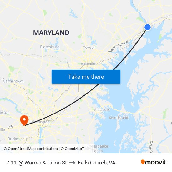 7-11 @ Warren & Union St to Falls Church, VA map