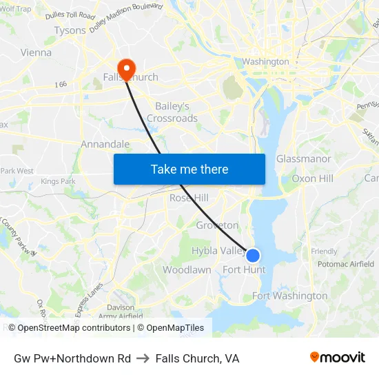 Gw Pw+Northdown Rd to Falls Church, VA map
