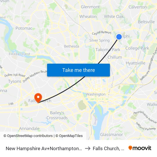 New Hampshire Av+Northampton Dr to Falls Church, VA map