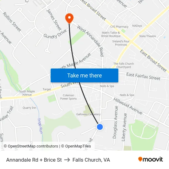 Annandale Rd + Brice St to Falls Church, VA map