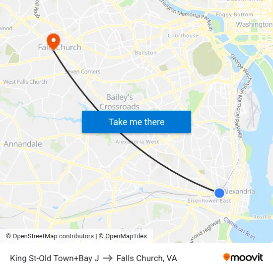 King St-Old Town+Bay J to Falls Church, VA map