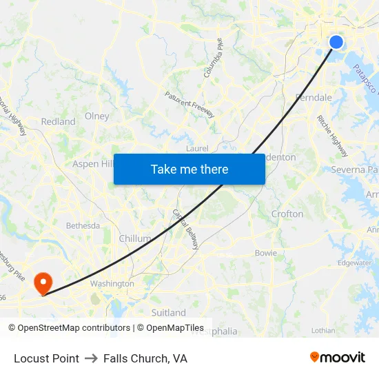 Locust Point to Falls Church, VA map