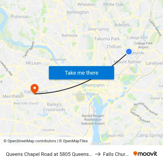 Queens Chapel Road at 5805 Queens Chapel Road to Falls Church, VA map