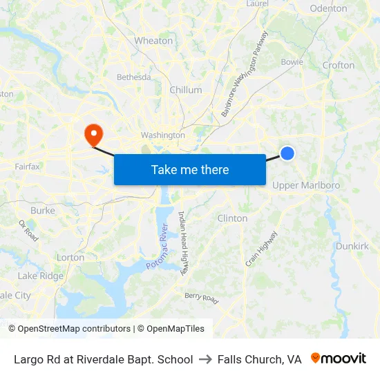 Largo Rd at Riverdale Bapt. School to Falls Church, VA map