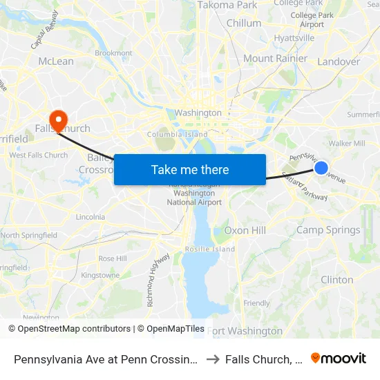 Pennsylvania Ave at Penn Crossing Dr to Falls Church, VA map