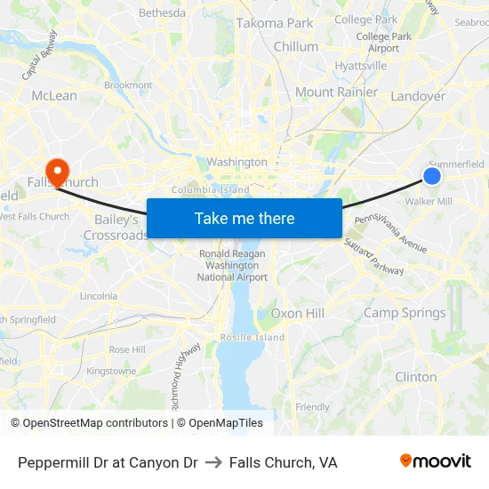 Peppermill Dr at Canyon Dr to Falls Church, VA map