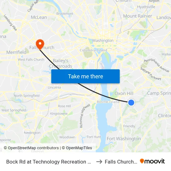 Bock Rd at Technology Recreation Complex to Falls Church, VA map