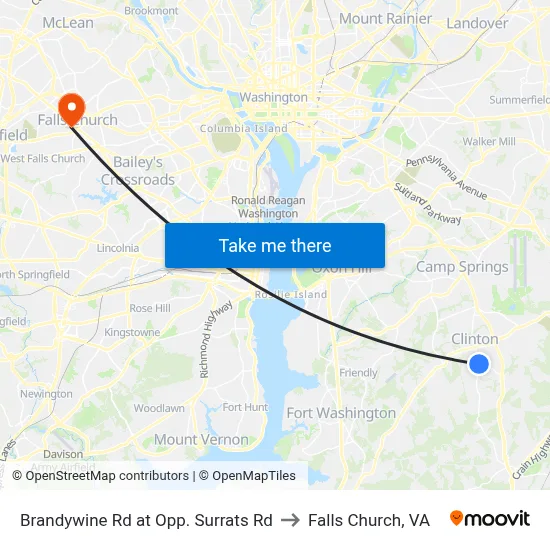 Brandywine Rd at Opp. Surrats Rd to Falls Church, VA map