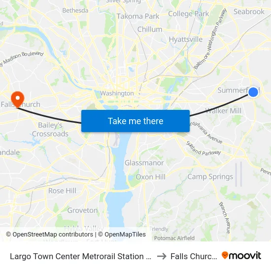 Largo Town Center Metrorail Station at Bus Bay F to Falls Church, VA map