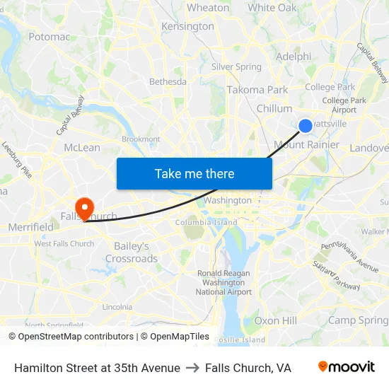 Hamilton Street at 35th Avenue to Falls Church, VA map