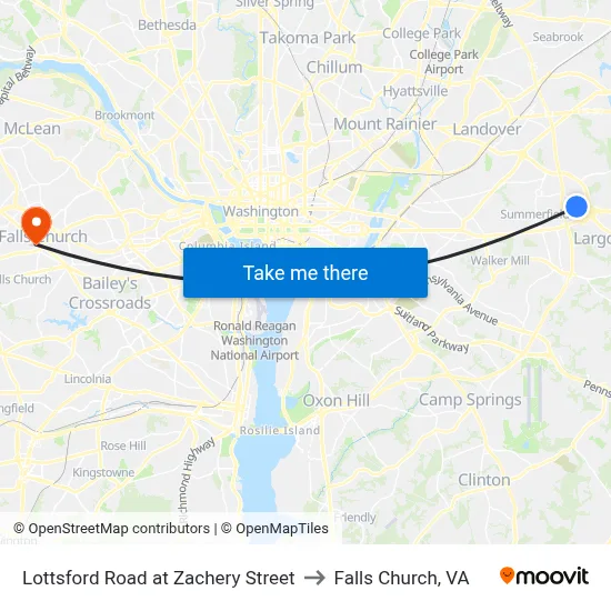 Lottsford Road at Zachery Street to Falls Church, VA map