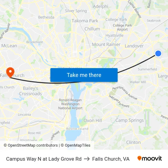Campus Way N at Lady Grove Rd to Falls Church, VA map