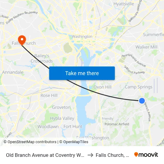 Old Branch Avenue at Coventry Way to Falls Church, VA map