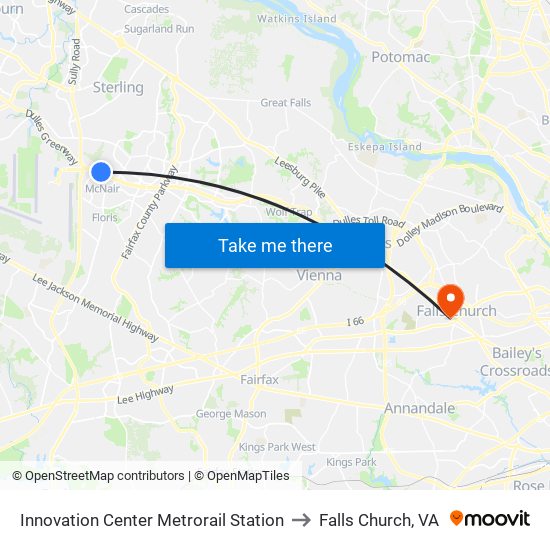 Innovation Center Metrorail Station to Falls Church, VA map