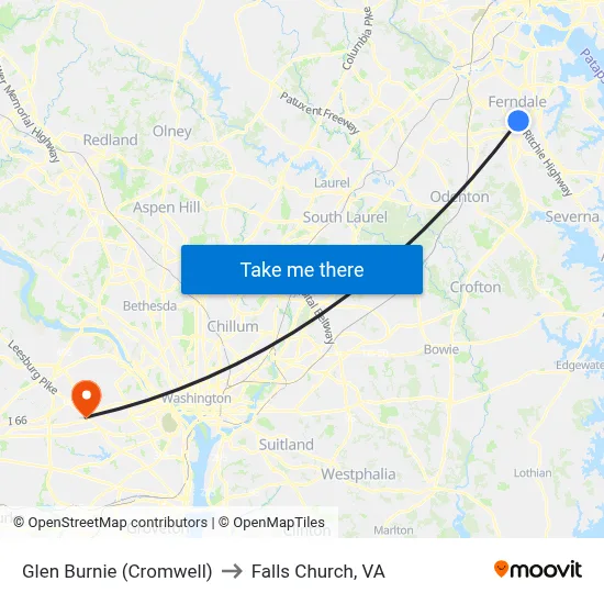 Glen Burnie (Cromwell) to Falls Church, VA map