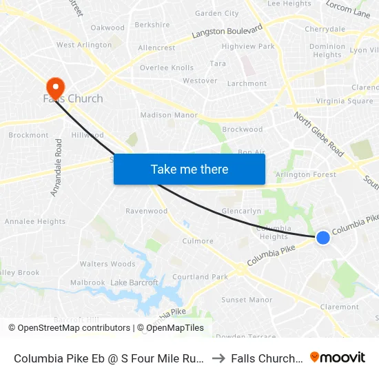 Columbia Pike Eb @ S Four Mile Run Dr Ns to Falls Church, VA map