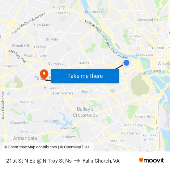 21st St N Eb @ N Troy St Ns to Falls Church, VA map