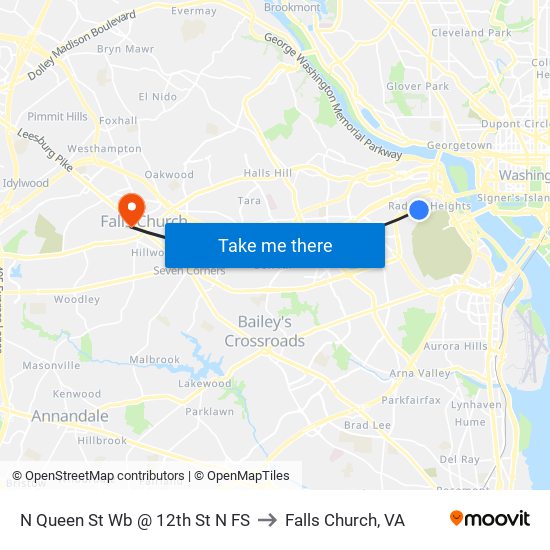 N Queen St Wb @ 12th St N FS to Falls Church, VA map