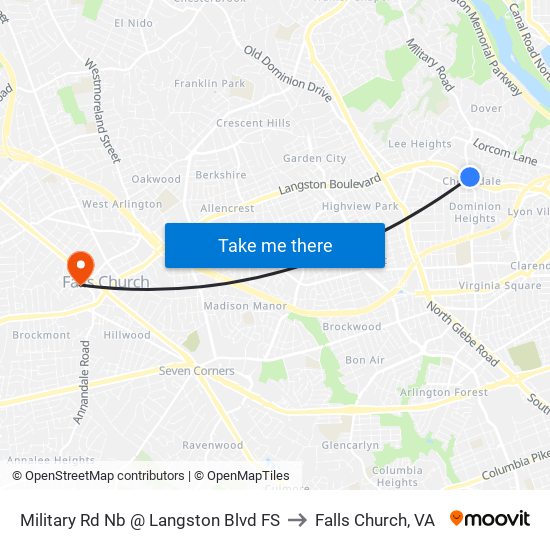 Military Rd Nb @ Langston Blvd FS to Falls Church, VA map