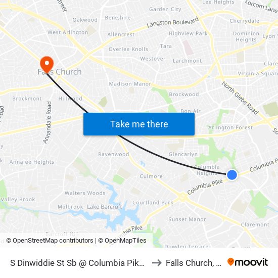 S Dinwiddie St Sb @ Columbia Pike Ns to Falls Church, VA map