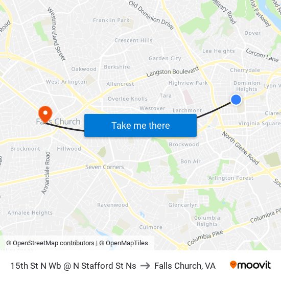 15th St N Wb @ N Stafford St Ns to Falls Church, VA map