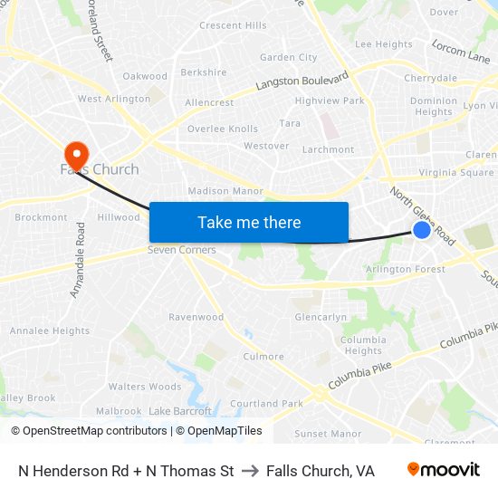 N Henderson Rd + N Thomas St to Falls Church, VA map