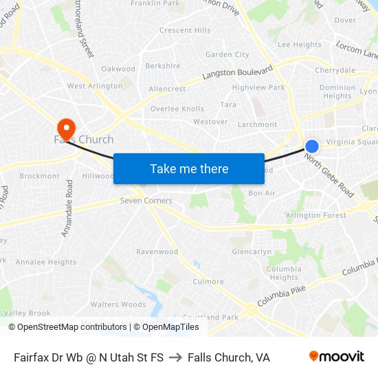 Fairfax Dr Wb @ N Utah St FS to Falls Church, VA map