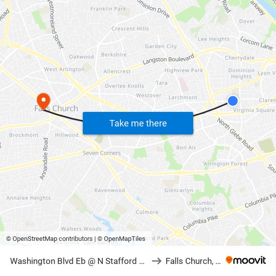 Washington Blvd Eb @ N Stafford St FS to Falls Church, VA map