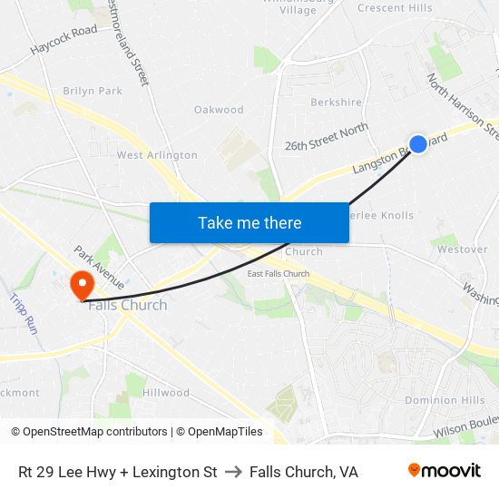 Rt 29 Lee Hwy + Lexington St to Falls Church, VA map