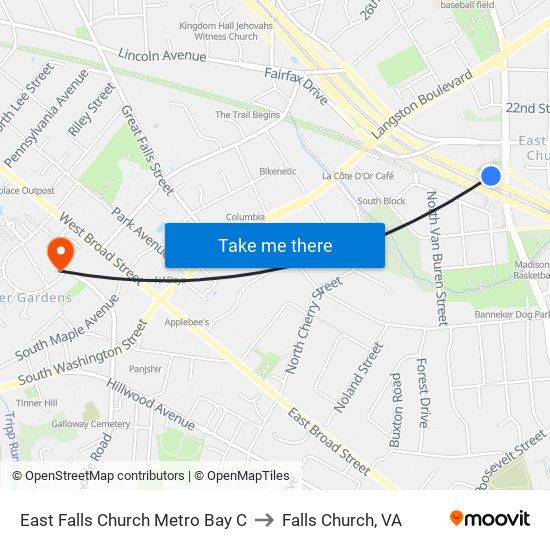 East Falls Church Metro Bay C to Falls Church, VA map