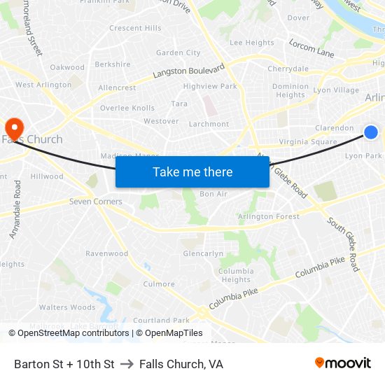 Barton St + 10th St to Falls Church, VA map